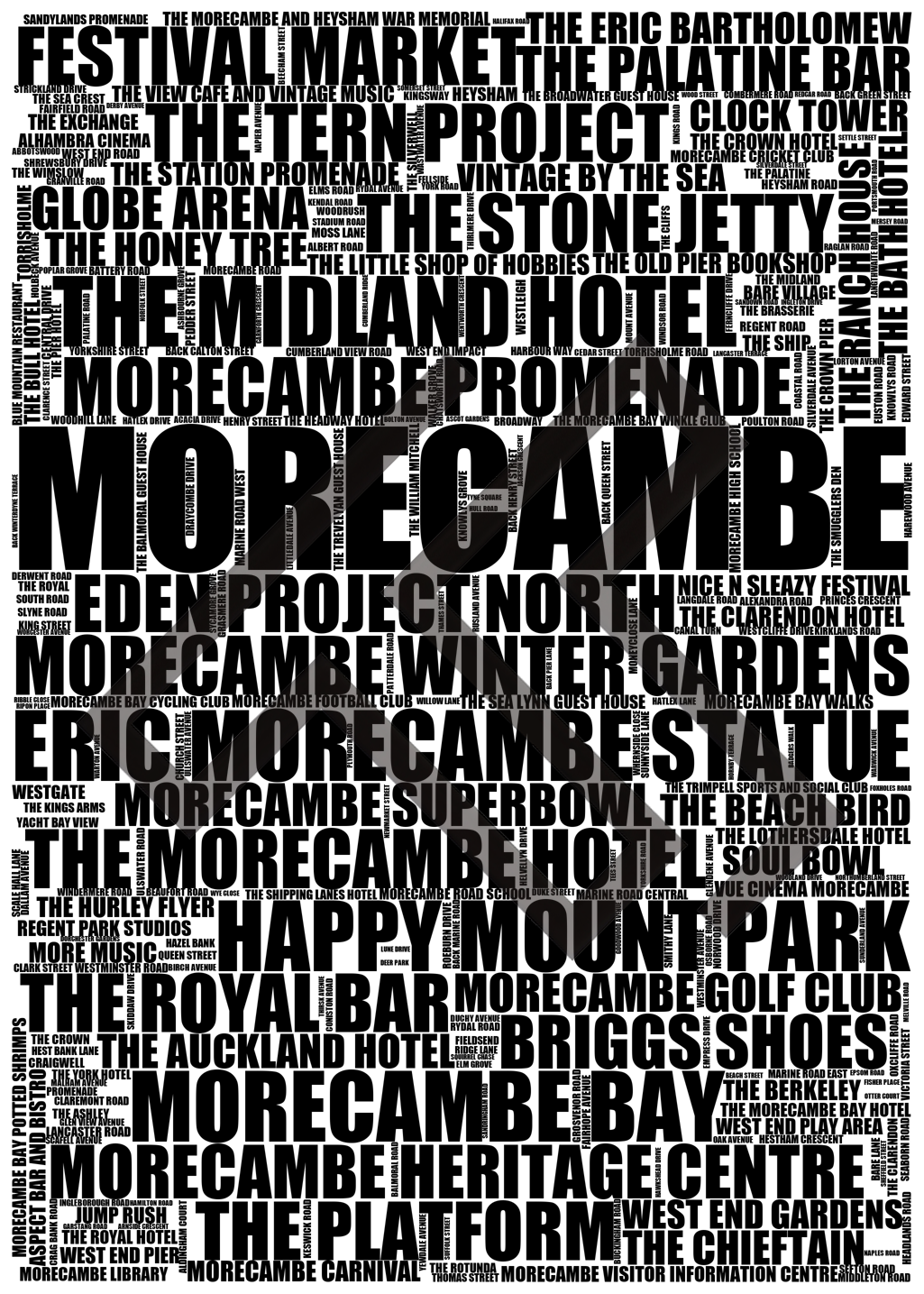 Morecambe - Premium Typographic Word Cloud Prints, Posters & Gifts