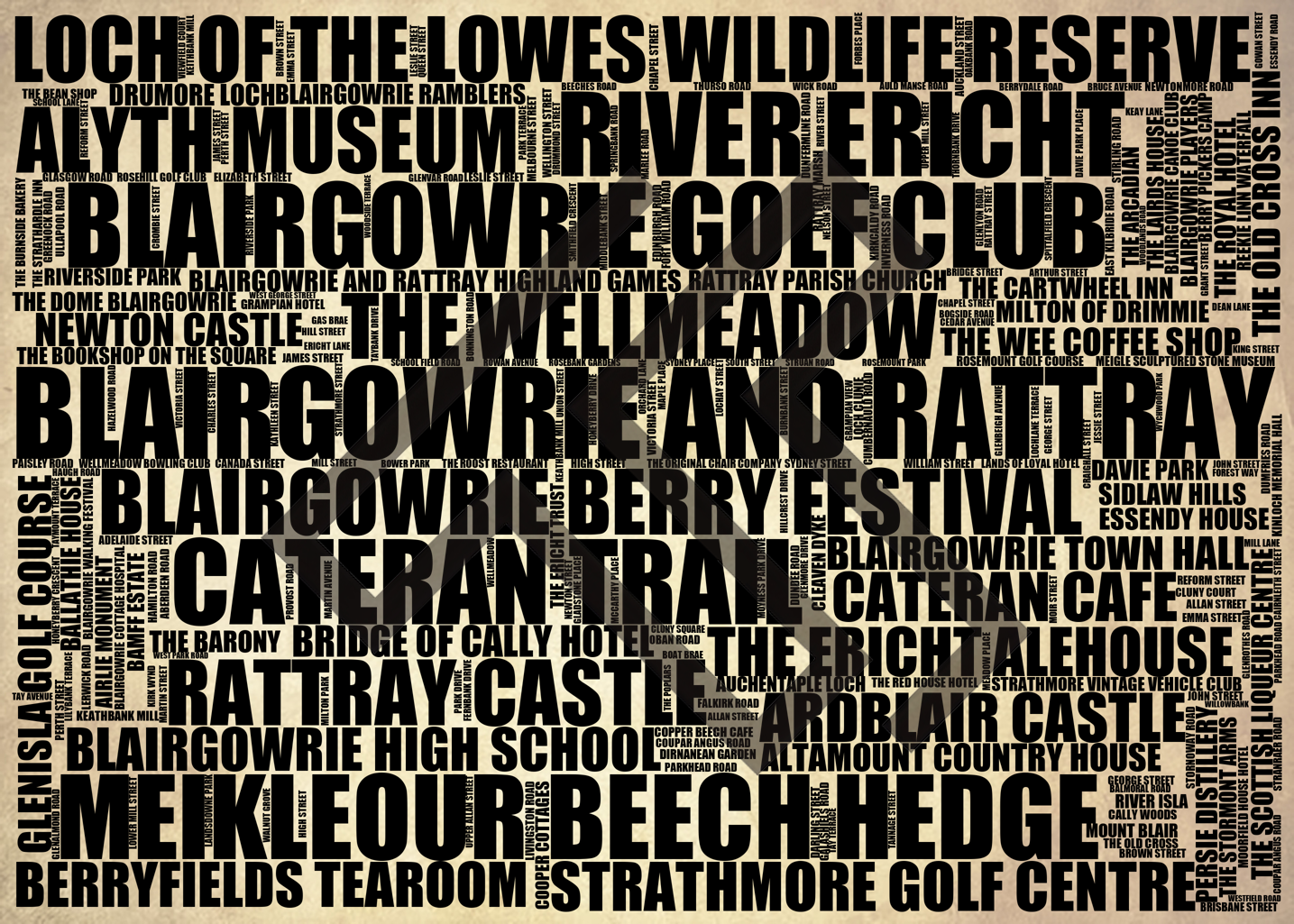 Blairgowrie and Rattray - Premium Typographic Word Cloud Prints, Posters & Gifts