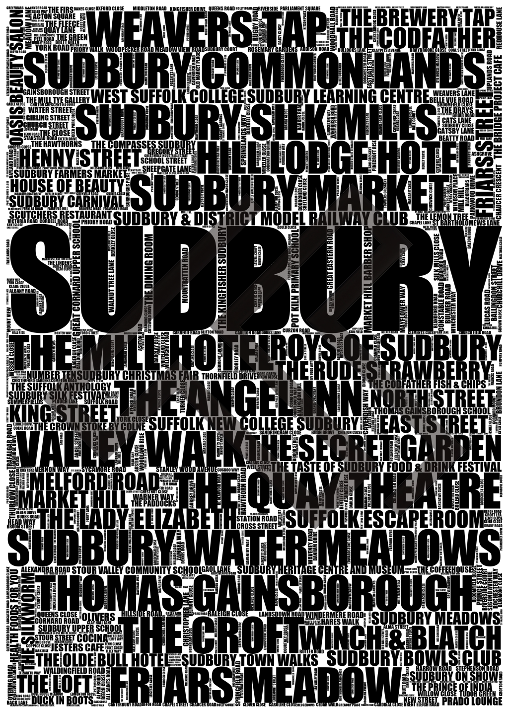 Sudbury - Premium Typographic Word Cloud Prints, Posters & Gifts