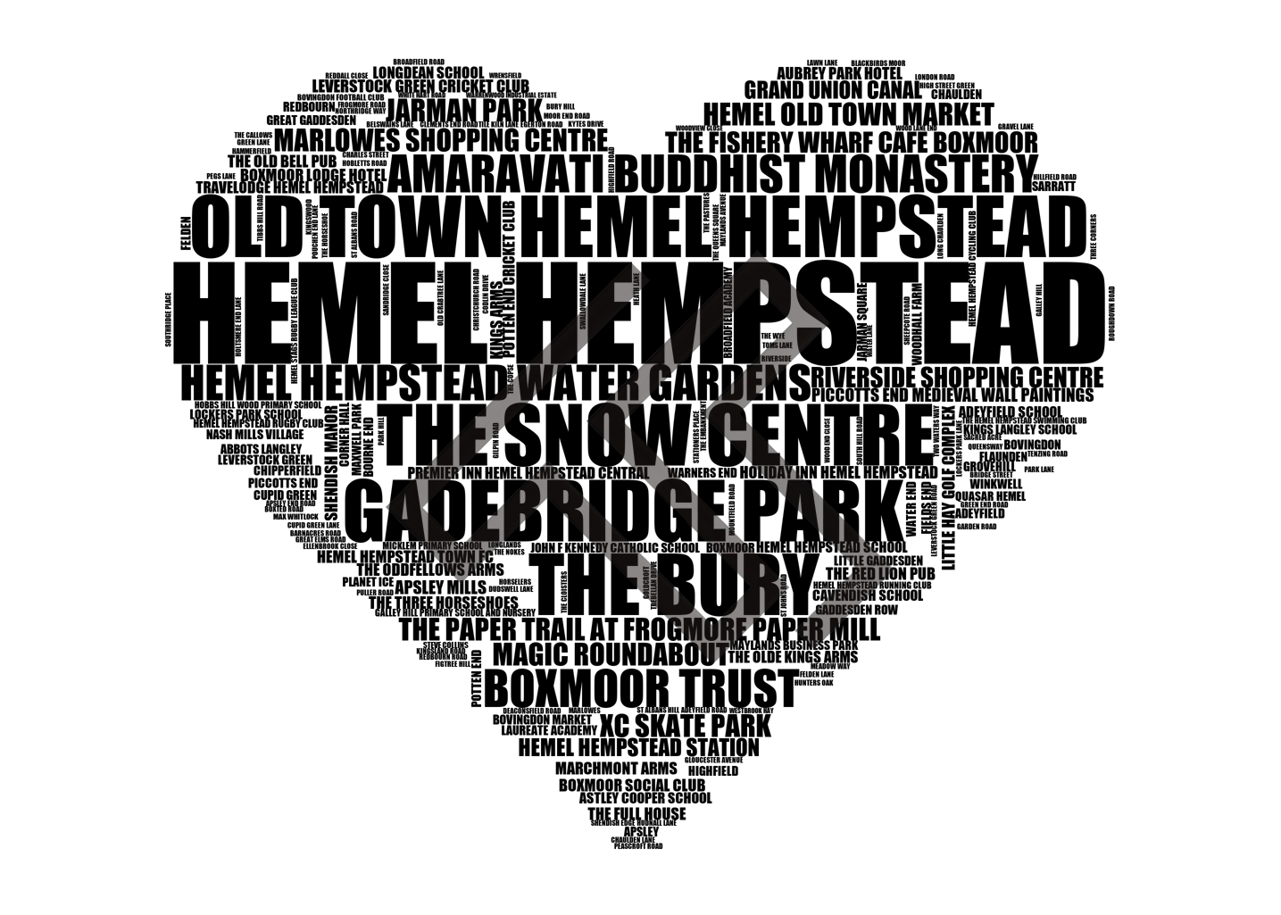 Hemel Hempstead - Premium Typographic Word Cloud Prints, Posters & Gifts
