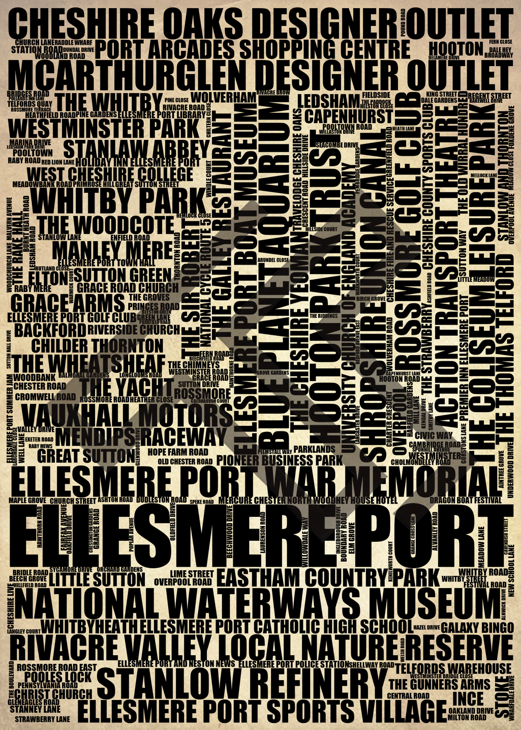Ellesmere Port - Premium Typographic Word Cloud Prints, Posters & Gifts