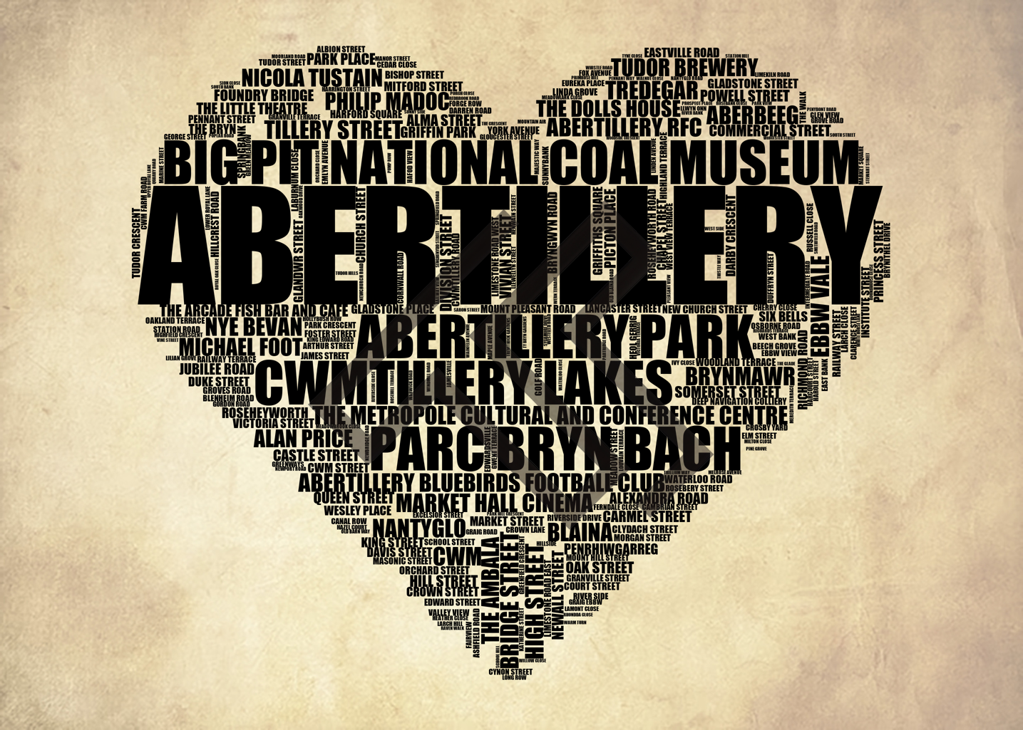 Abertillery - Premium Typographic Word Cloud Prints, Posters & Gifts