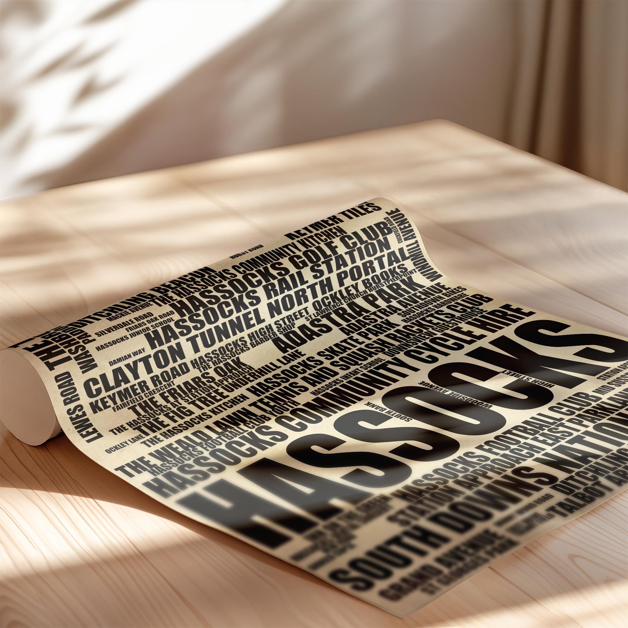 Hassocks - Premium Typographic Word Cloud Prints, Posters & Gifts