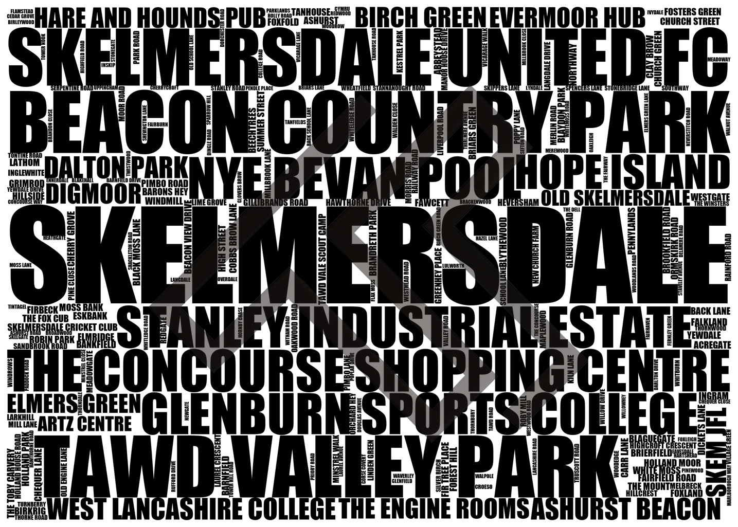 Skelmersdale - Premium Typographic Word Cloud Prints, Posters & Gifts