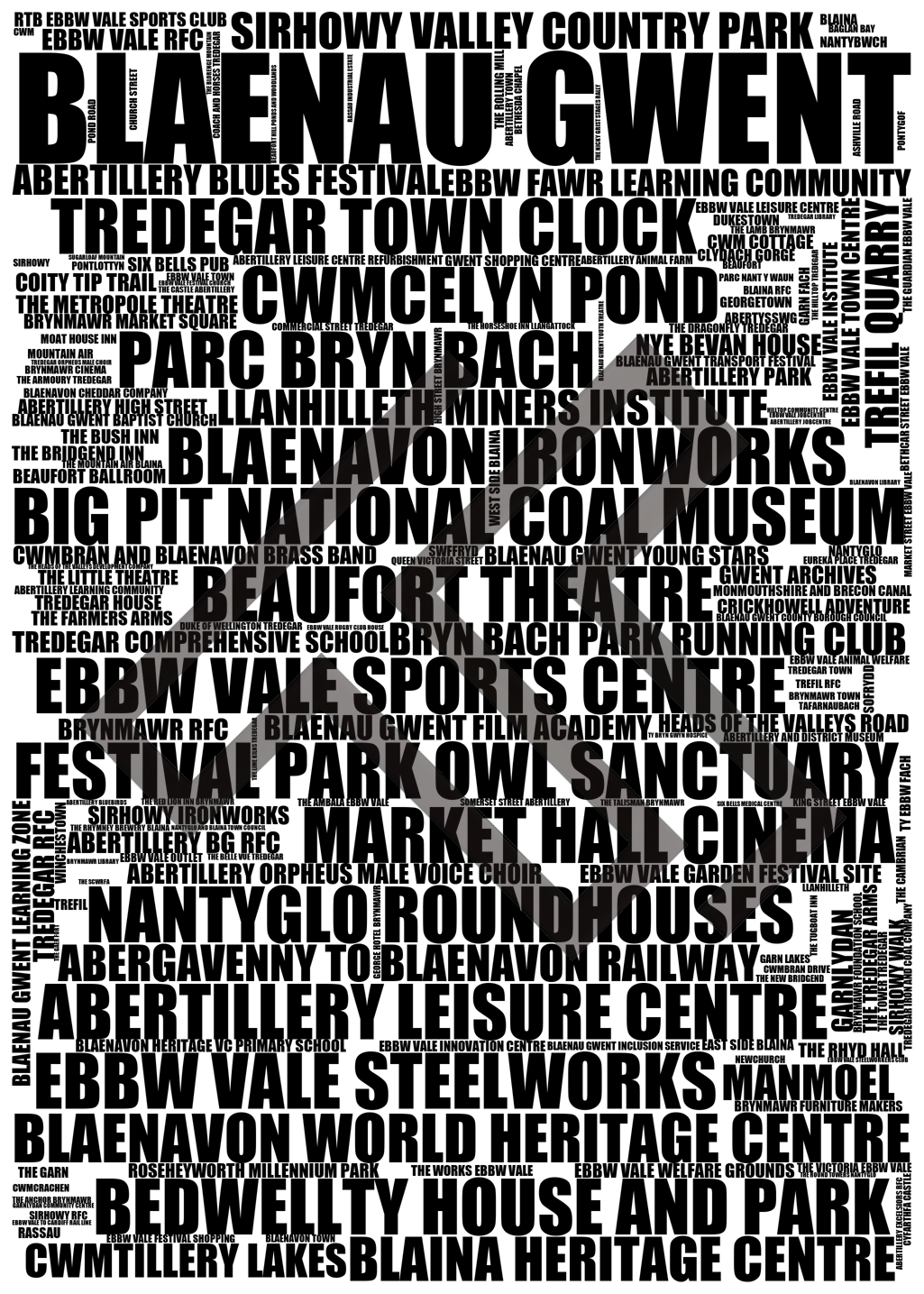 Blaenau Gwent - Premium Typographic Word Cloud Prints, Posters & Gifts