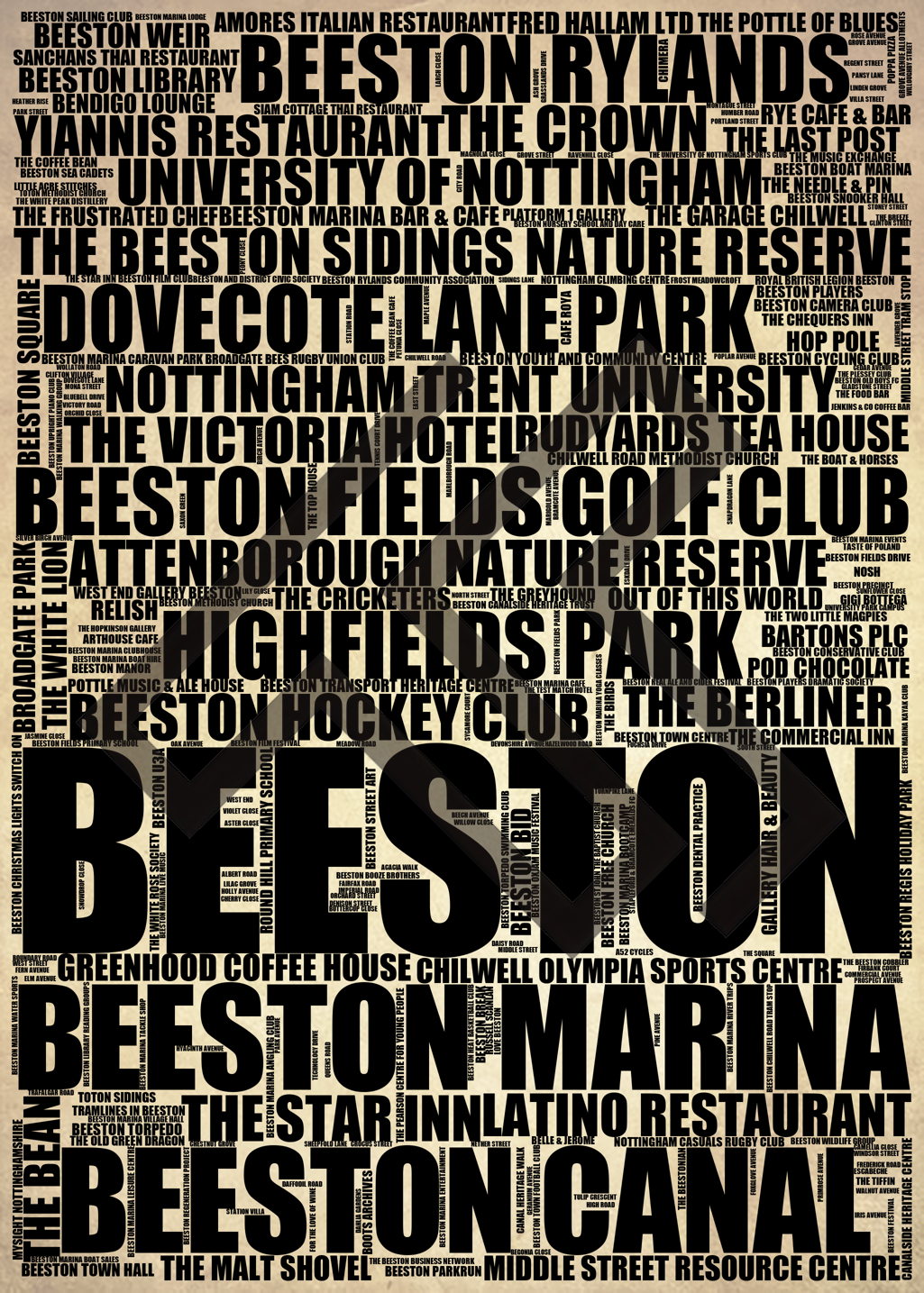 Beeston - Premium Typographic Word Cloud Prints, Posters & Gifts