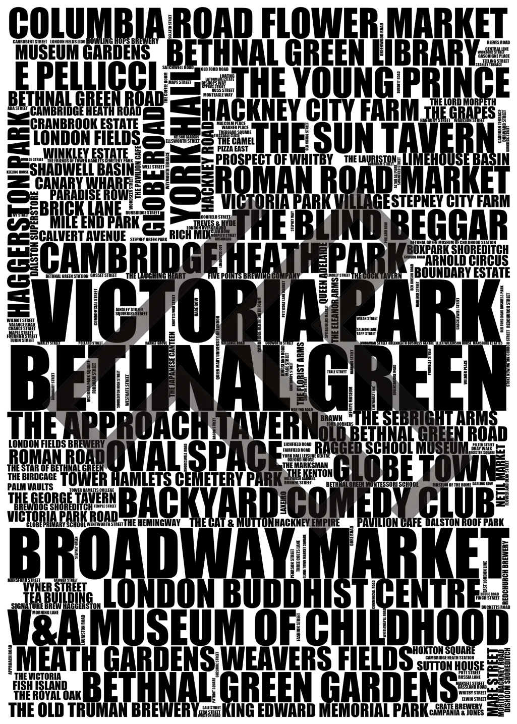 Bethnal Green - Premium Typographic Word Cloud Prints, Posters & Gifts