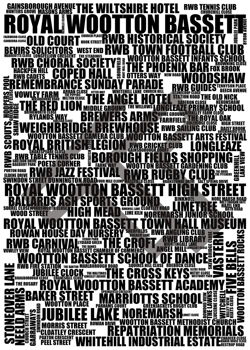 Royal Wootton Bassett - Premium Typographic Word Cloud Prints, Posters & Gifts