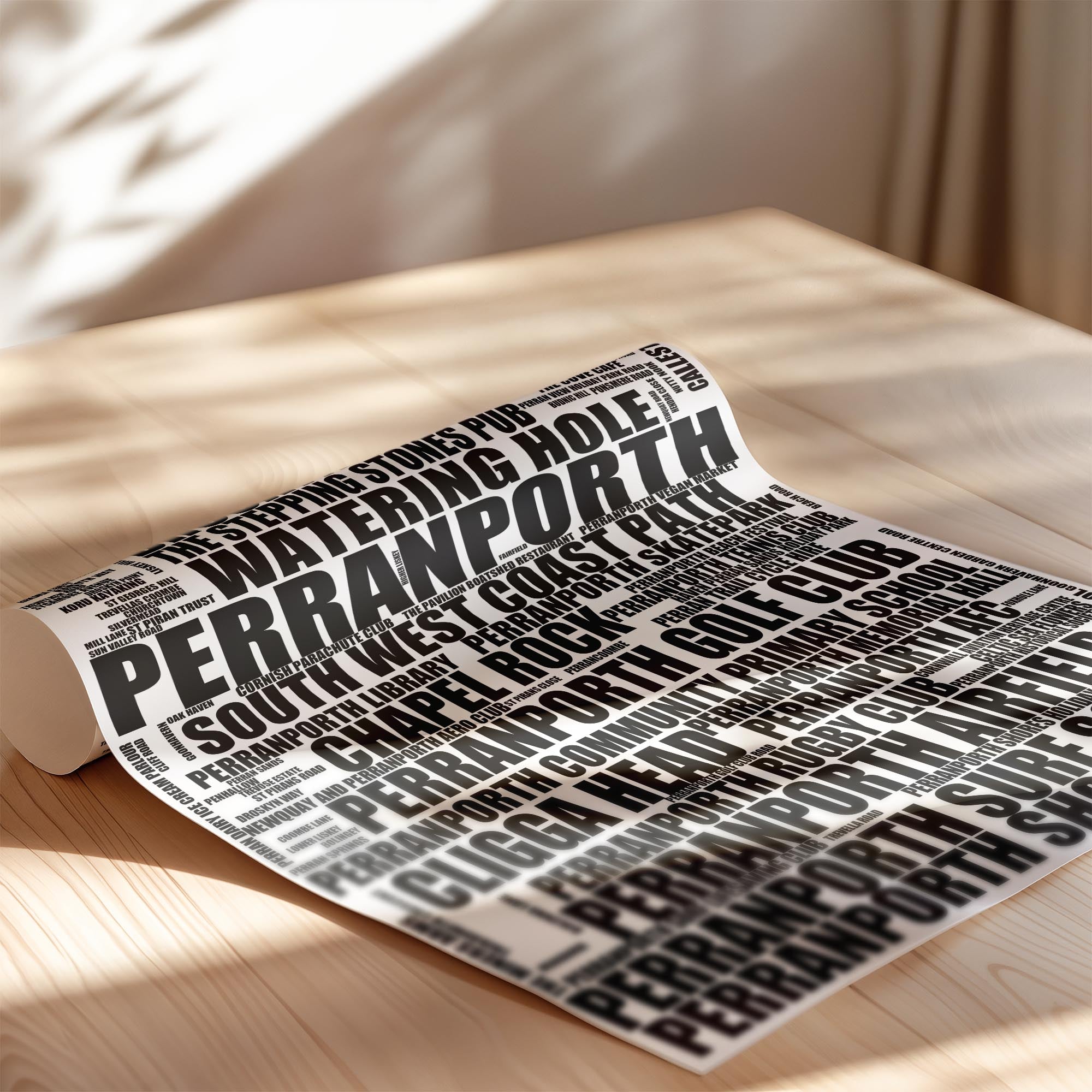 Perranporth - Premium Typographic Word Cloud Prints, Posters & Gifts