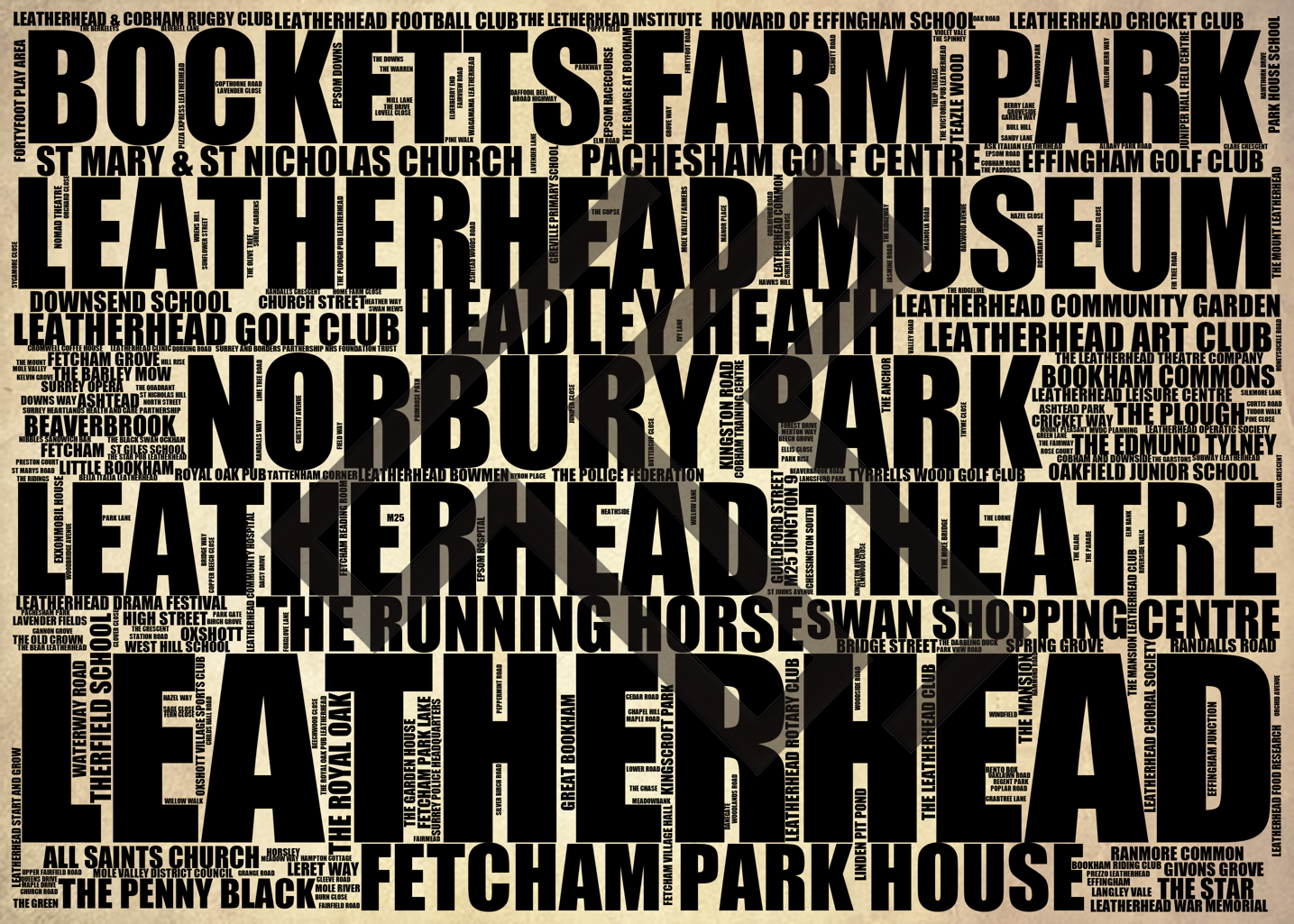 Leatherhead - Premium Typographic Word Cloud Prints, Posters & Gifts