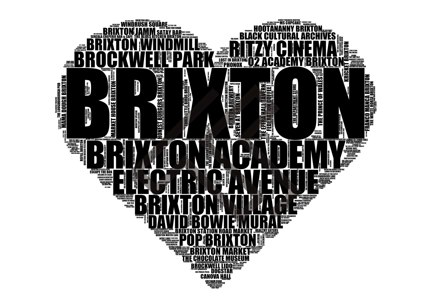 Brixton - Premium Typographic Word Cloud Prints, Posters & Gifts