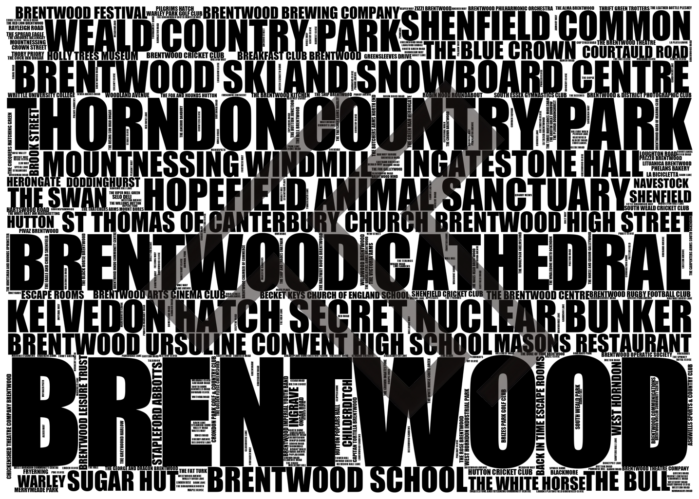 Brentwood - Premium Typographic Word Cloud Prints, Posters & Gifts