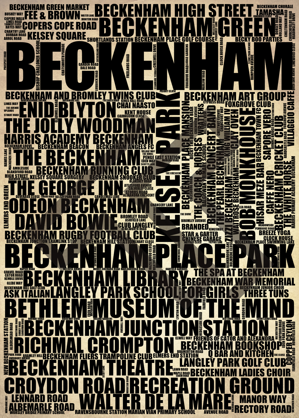 Beckenham - Premium Typographic Word Cloud Prints, Posters & Gifts