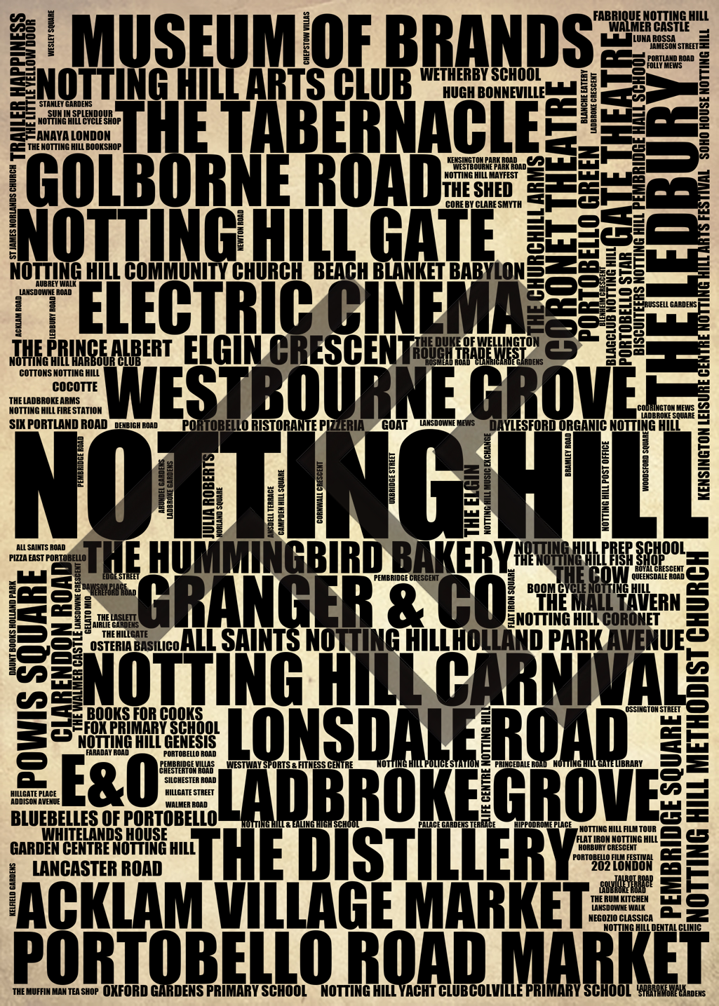 Notting Hill - Premium Typographic Word Cloud Prints, Posters & Gifts