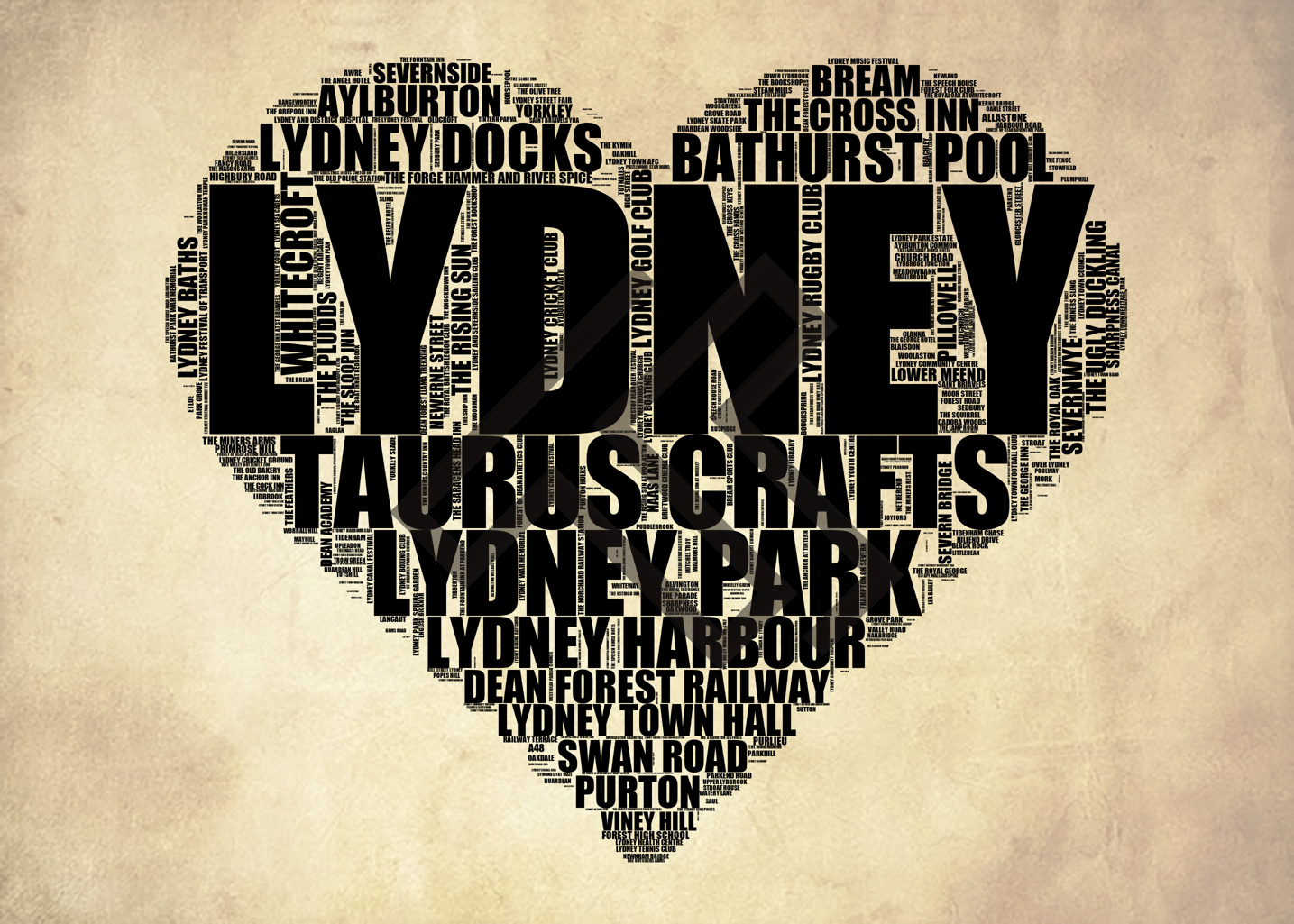 Lydney - Premium Typographic Word Cloud Prints, Posters & Gifts