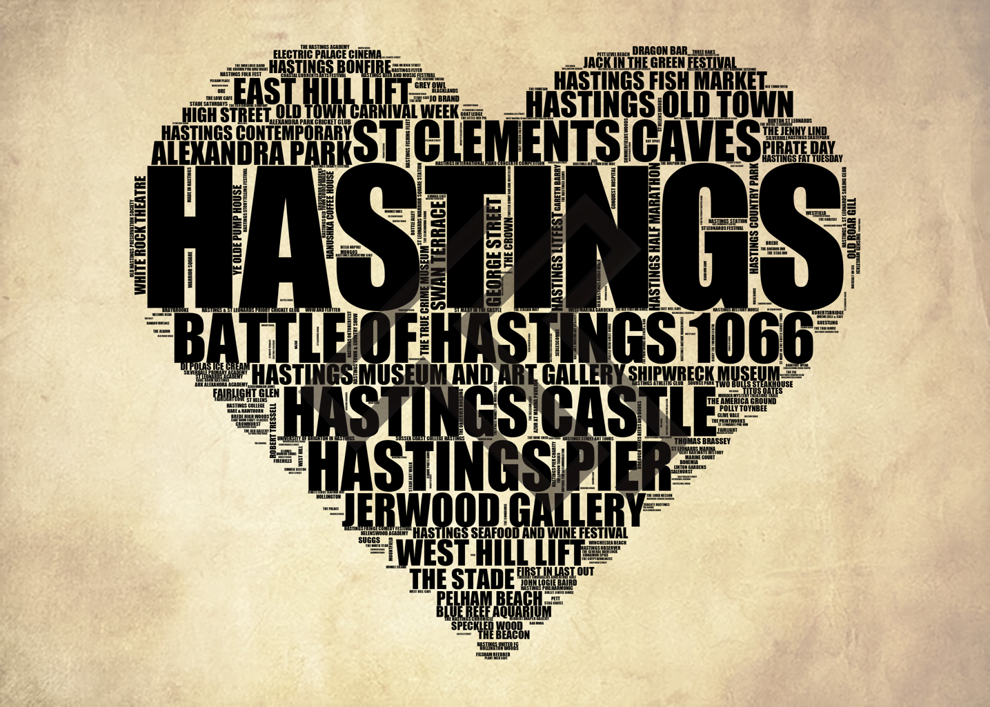 Hastings - Premium Typographic Word Cloud Prints, Posters & Gifts