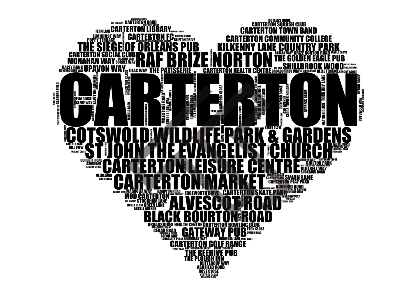 Carterton - Premium Typographic Word Cloud Prints, Posters & Gifts