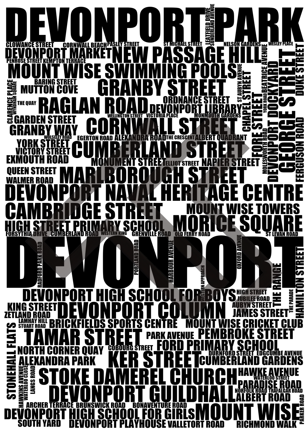 Devonport - Premium Typographic Word Cloud Prints, Posters & Gifts