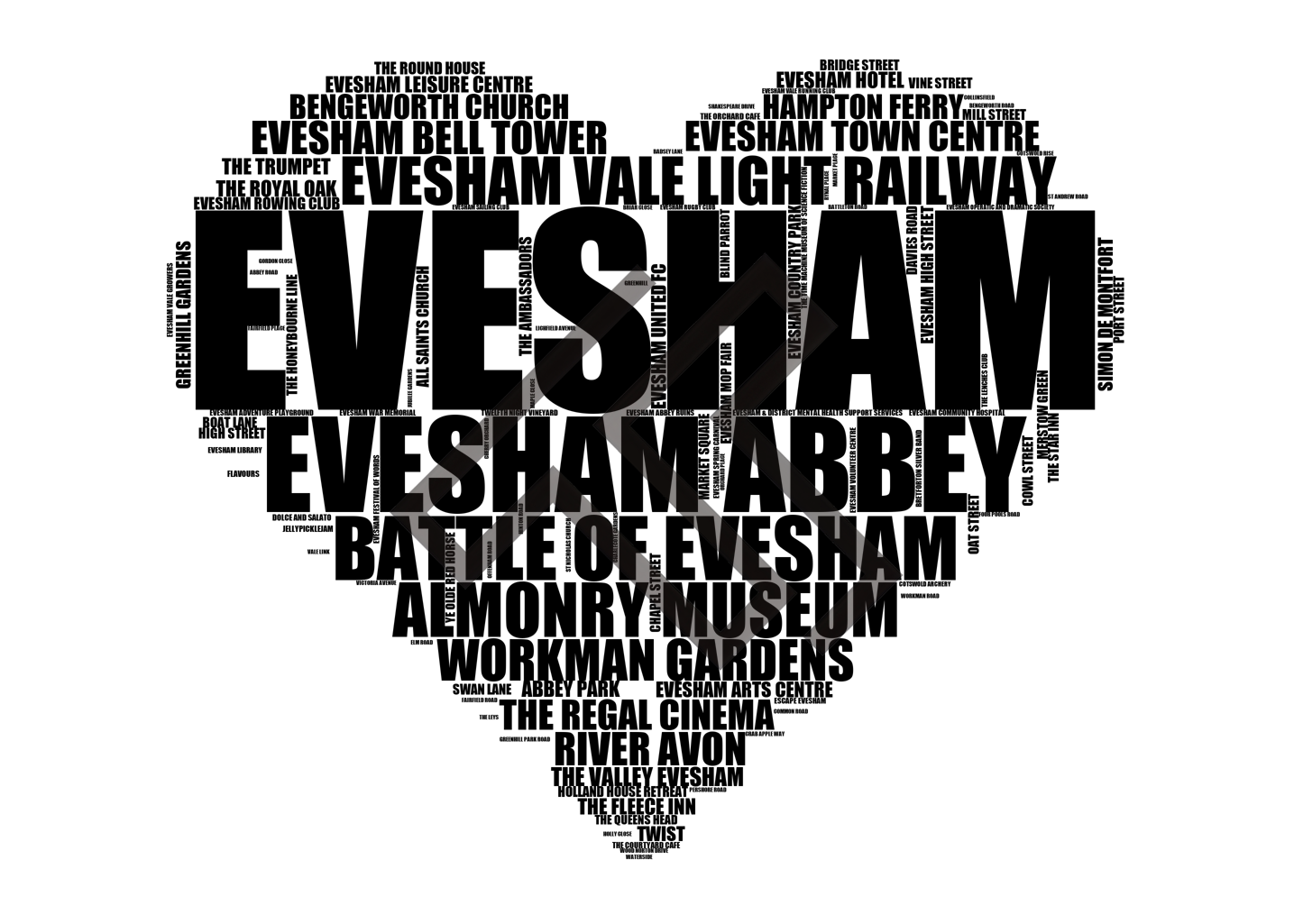 Evesham - Premium Typographic Word Cloud Prints, Posters & Gifts