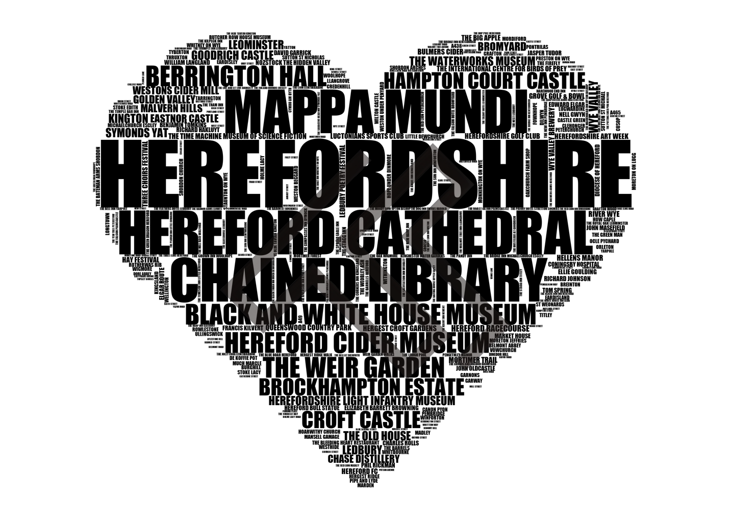 Herefordshire - Premium Typographic Word Cloud Prints, Posters & Gifts