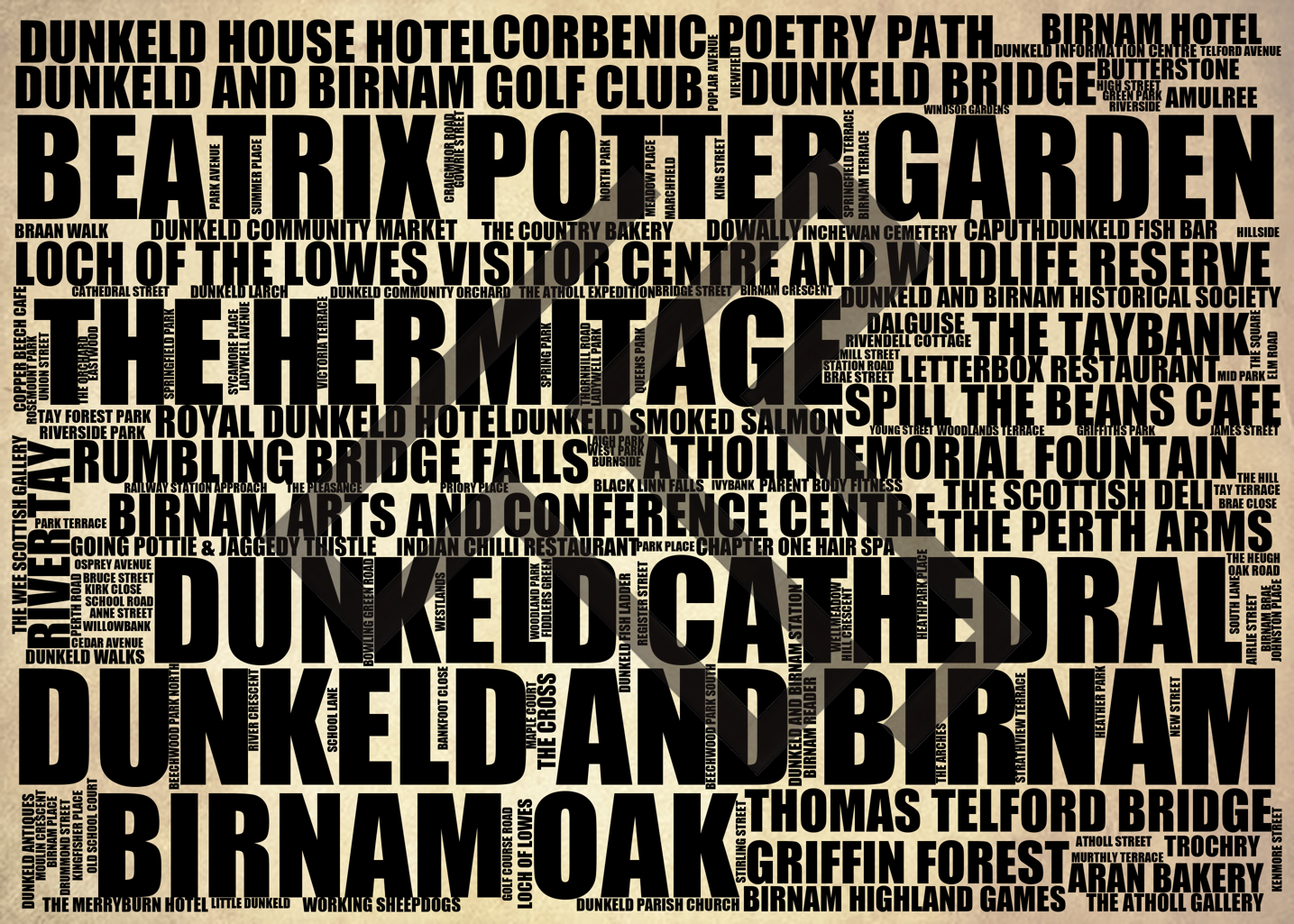 Dunkeld and Birnam - Premium Typographic Word Cloud Prints, Posters & Gifts