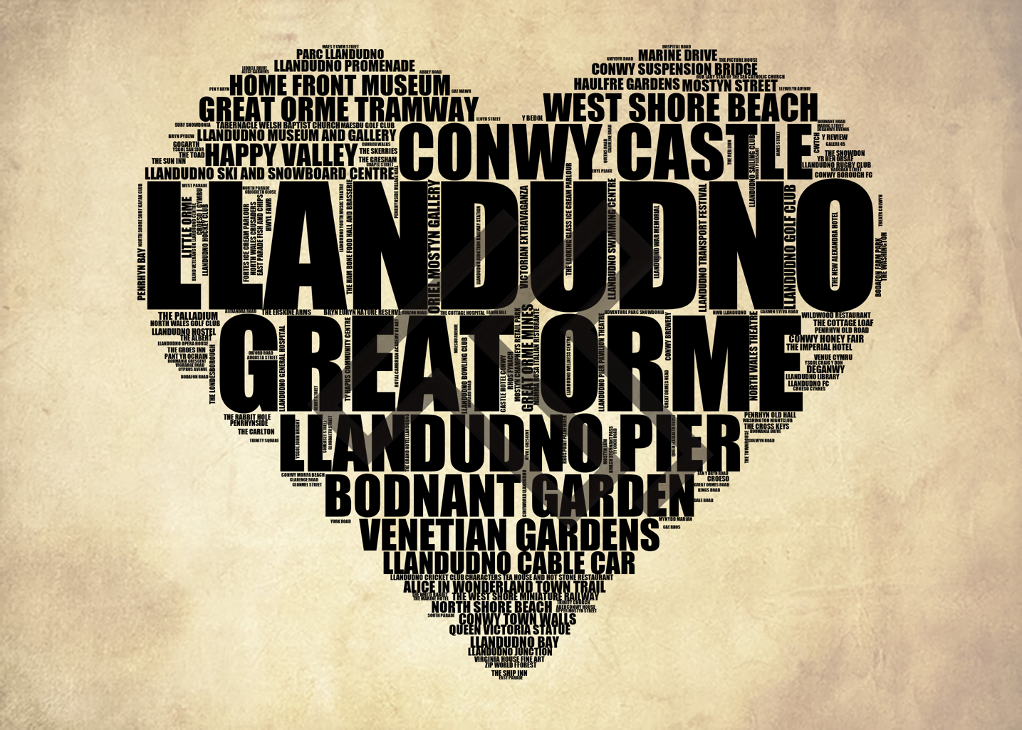 Llandudno - Premium Typographic Word Cloud Prints, Posters & Gifts