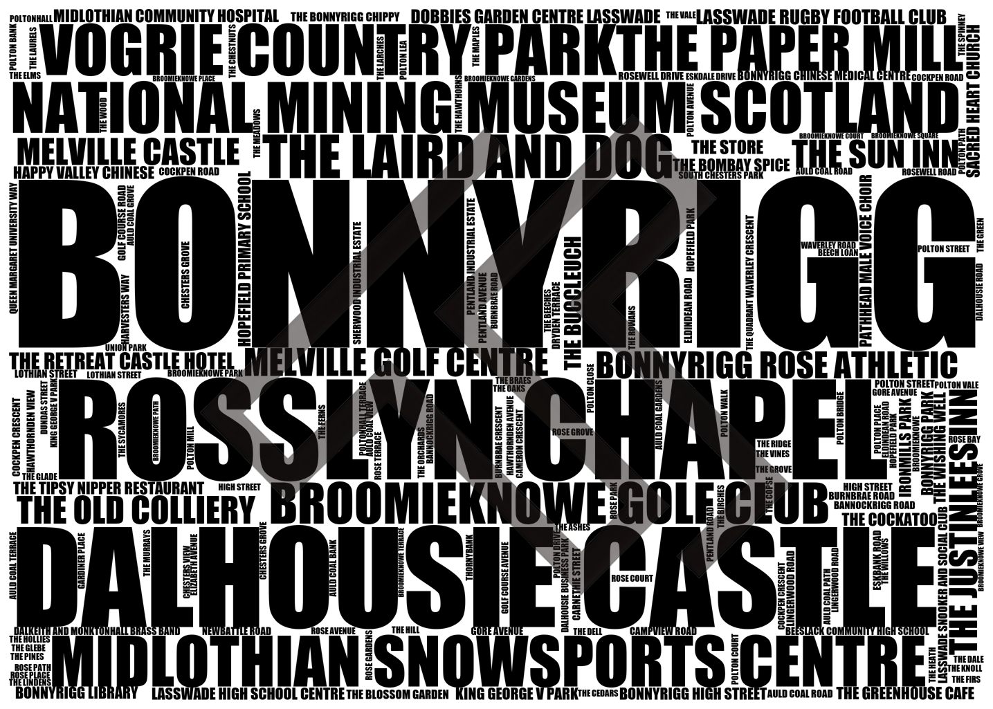 Bonnyrigg - Premium Typographic Word Cloud Prints, Posters & Gifts