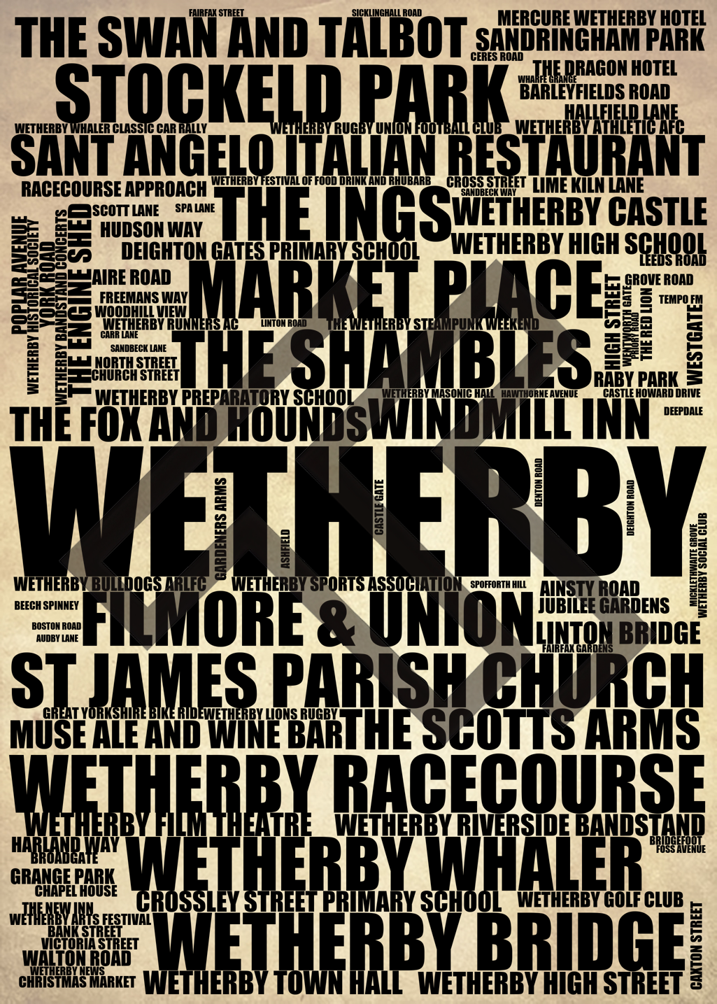 Wetherby - Premium Typographic Word Cloud Prints, Posters & Gifts