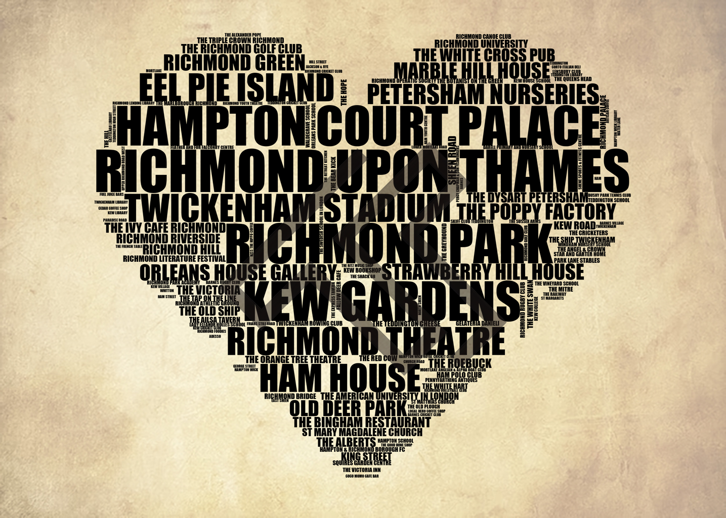 Richmond upon Thames - Premium Typographic Word Cloud Prints, Posters & Gifts