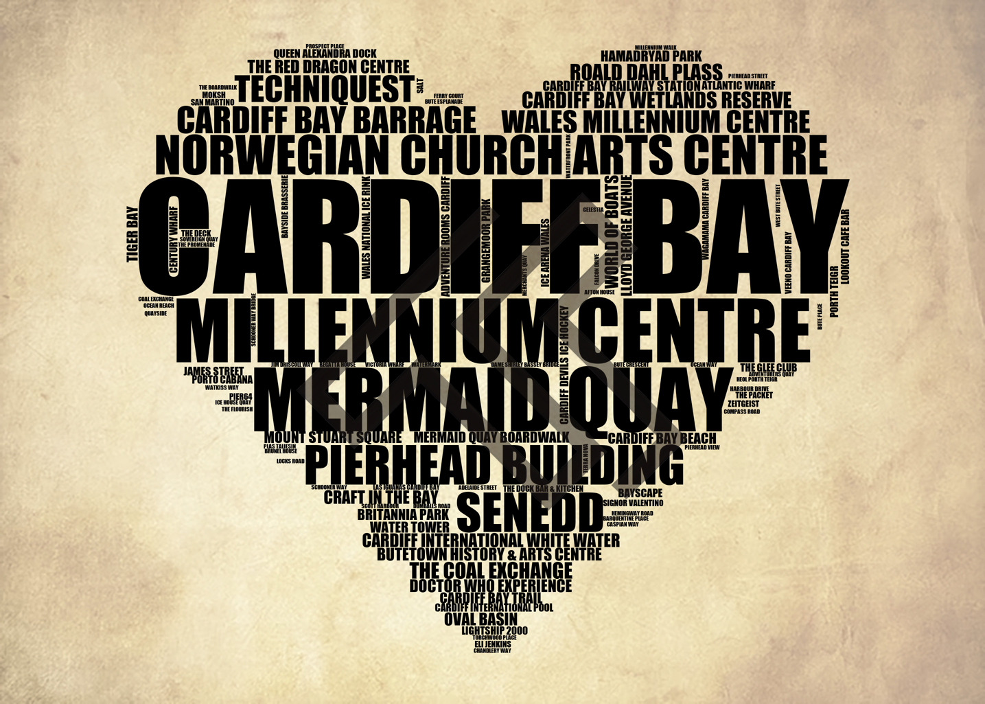 Cardiff Bay - Premium Typographic Word Cloud Prints, Posters & Gifts