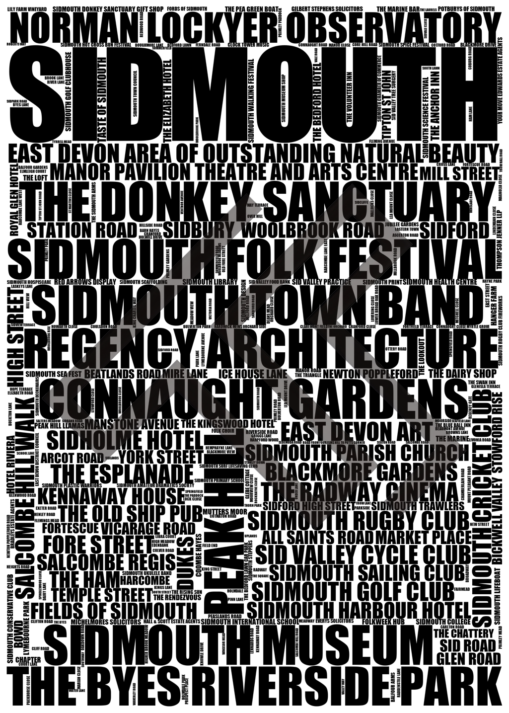 Sidmouth - Premium Typographic Word Cloud Prints, Posters & Gifts
