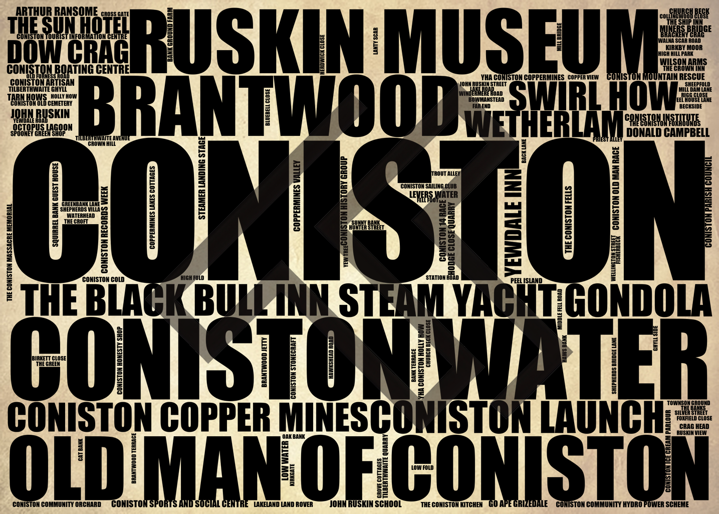 Coniston - Premium Typographic Word Cloud Prints, Posters & Gifts