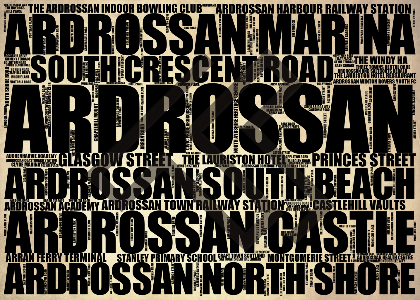 Ardrossan - Premium Typographic Word Cloud Prints, Posters & Gifts