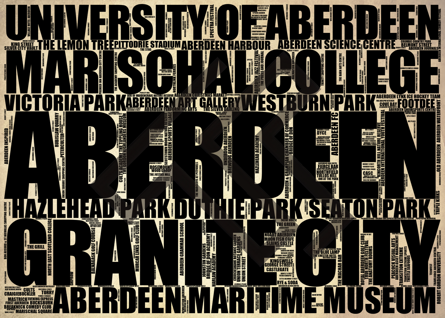 Aberdeen - Premium Typographic Word Cloud Prints, Posters & Gifts