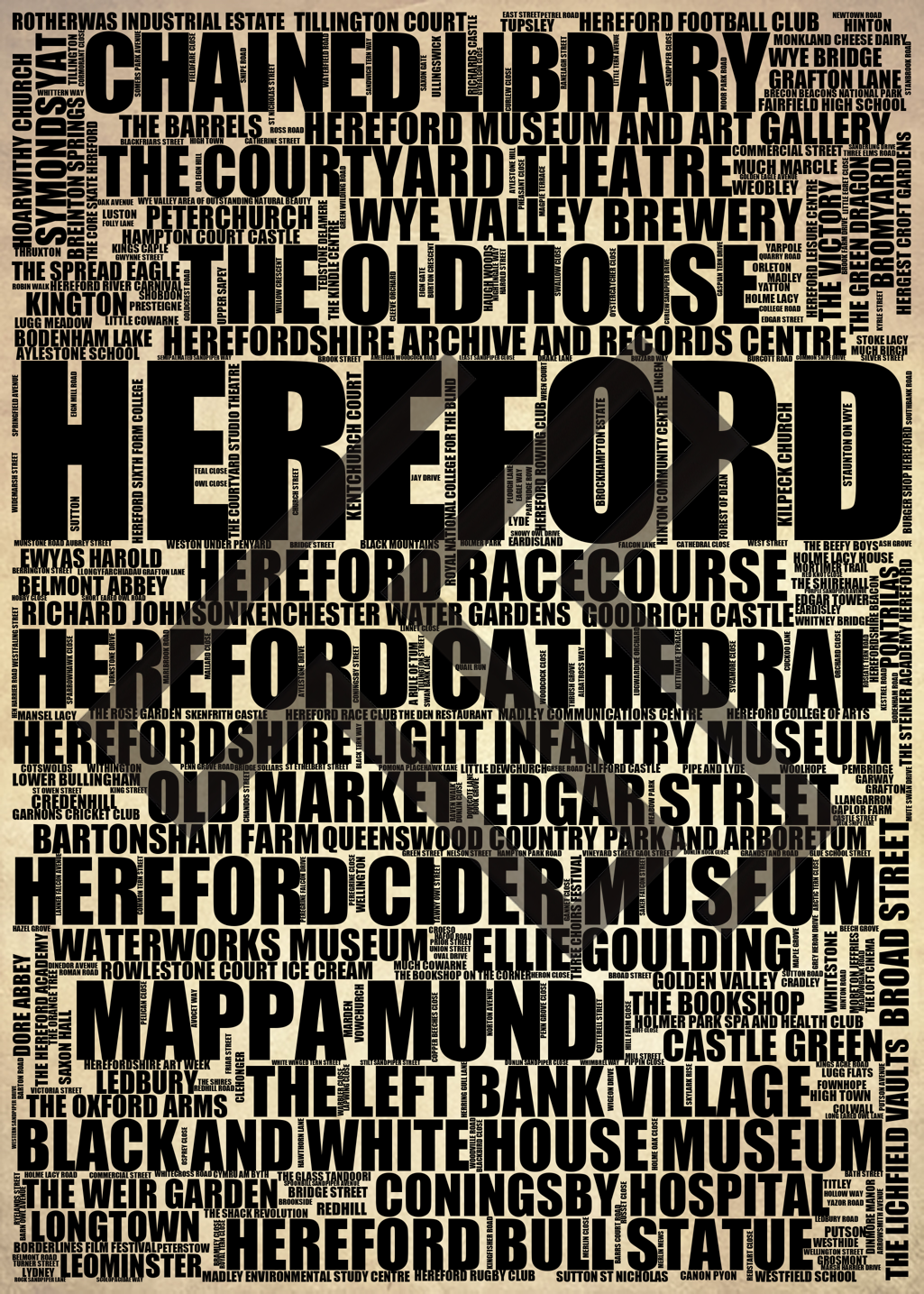 Hereford - Premium Typographic Word Cloud Prints, Posters & Gifts