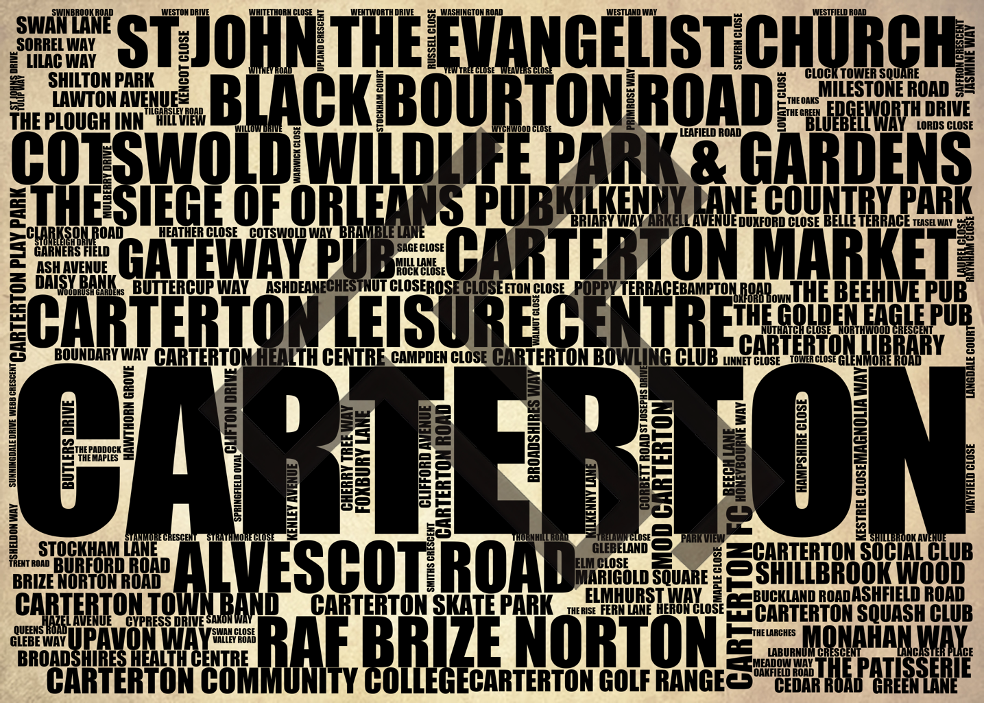 Carterton - Premium Typographic Word Cloud Prints, Posters & Gifts