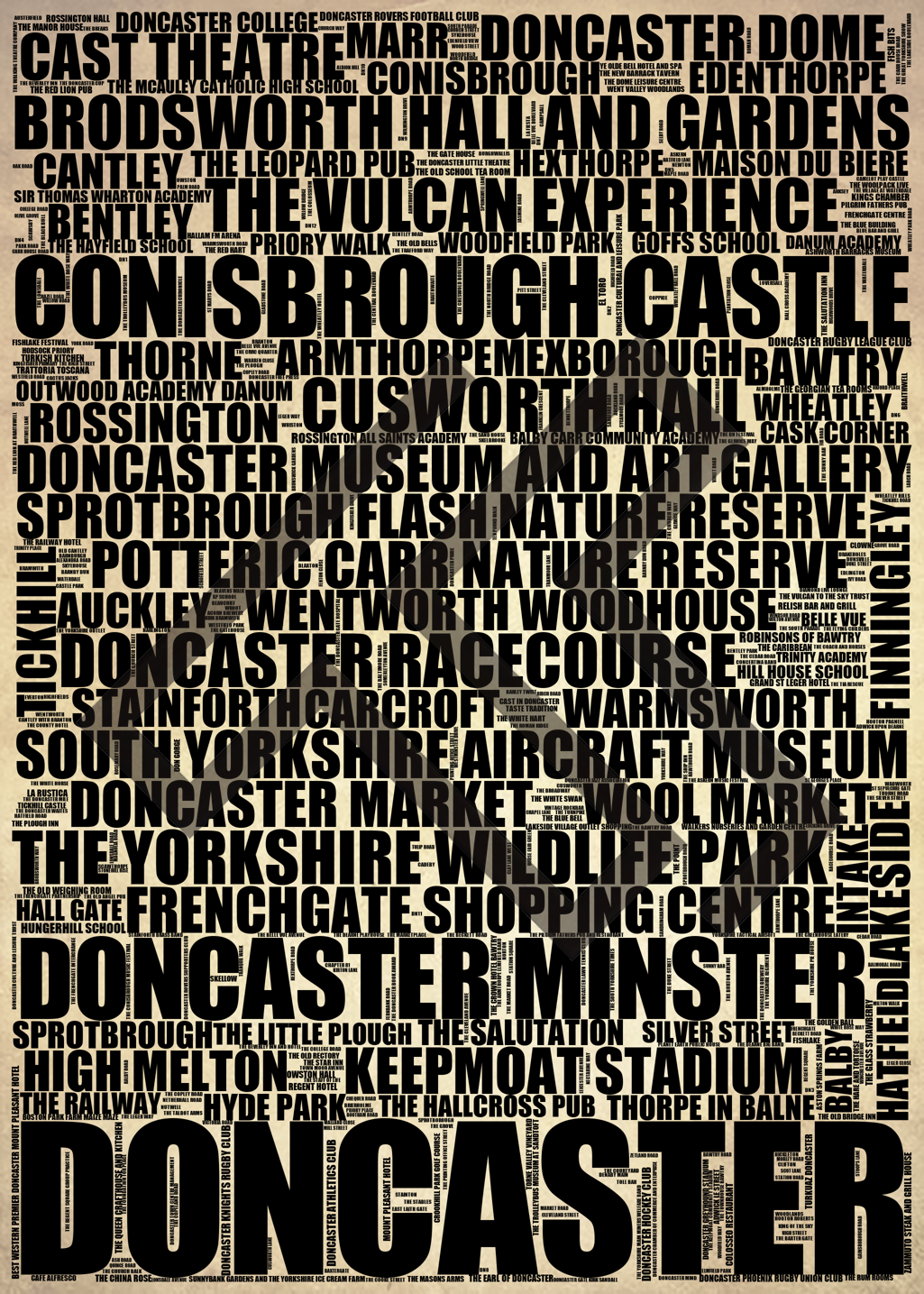 Doncaster - Premium Typographic Word Cloud Prints, Posters & Gifts