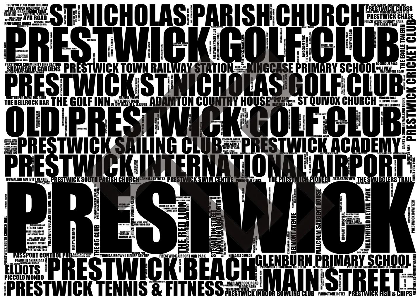 Prestwick - Premium Typographic Word Cloud Prints, Posters & Gifts