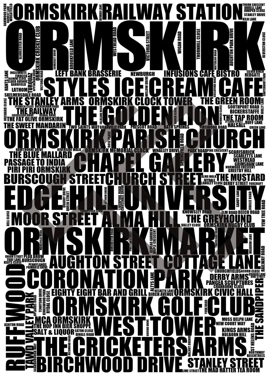 Ormskirk - Premium Typographic Word Cloud Prints, Posters & Gifts