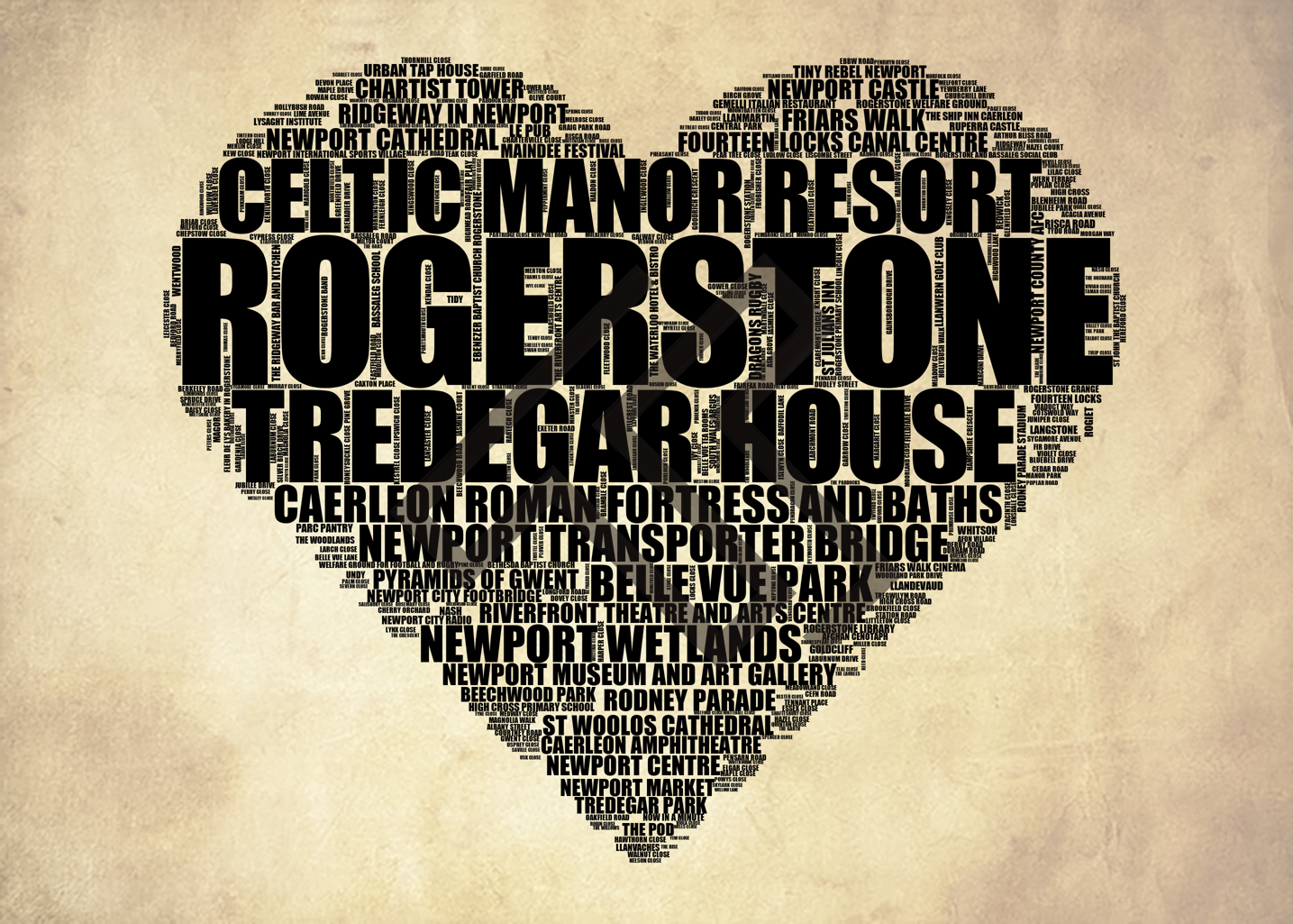 Rogerstone - Premium Typographic Word Cloud Prints, Posters & Gifts