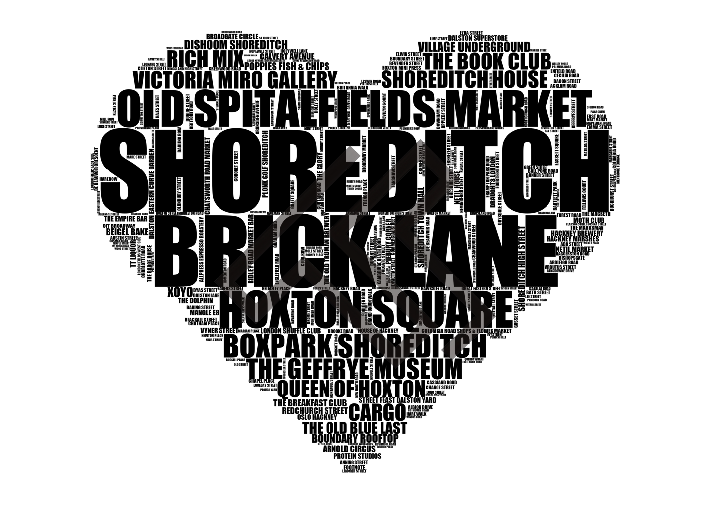 Shoreditch - Premium Typographic Word Cloud Prints, Posters & Gifts