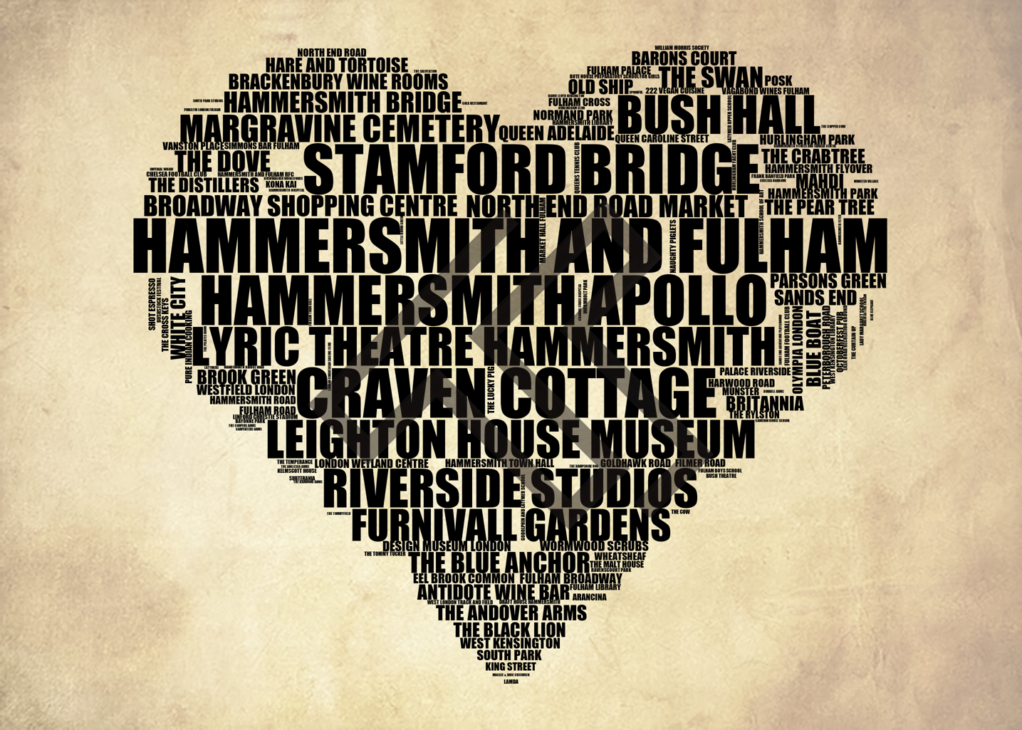 Hammersmith and Fulham - Premium Typographic Word Cloud Prints, Posters & Gifts