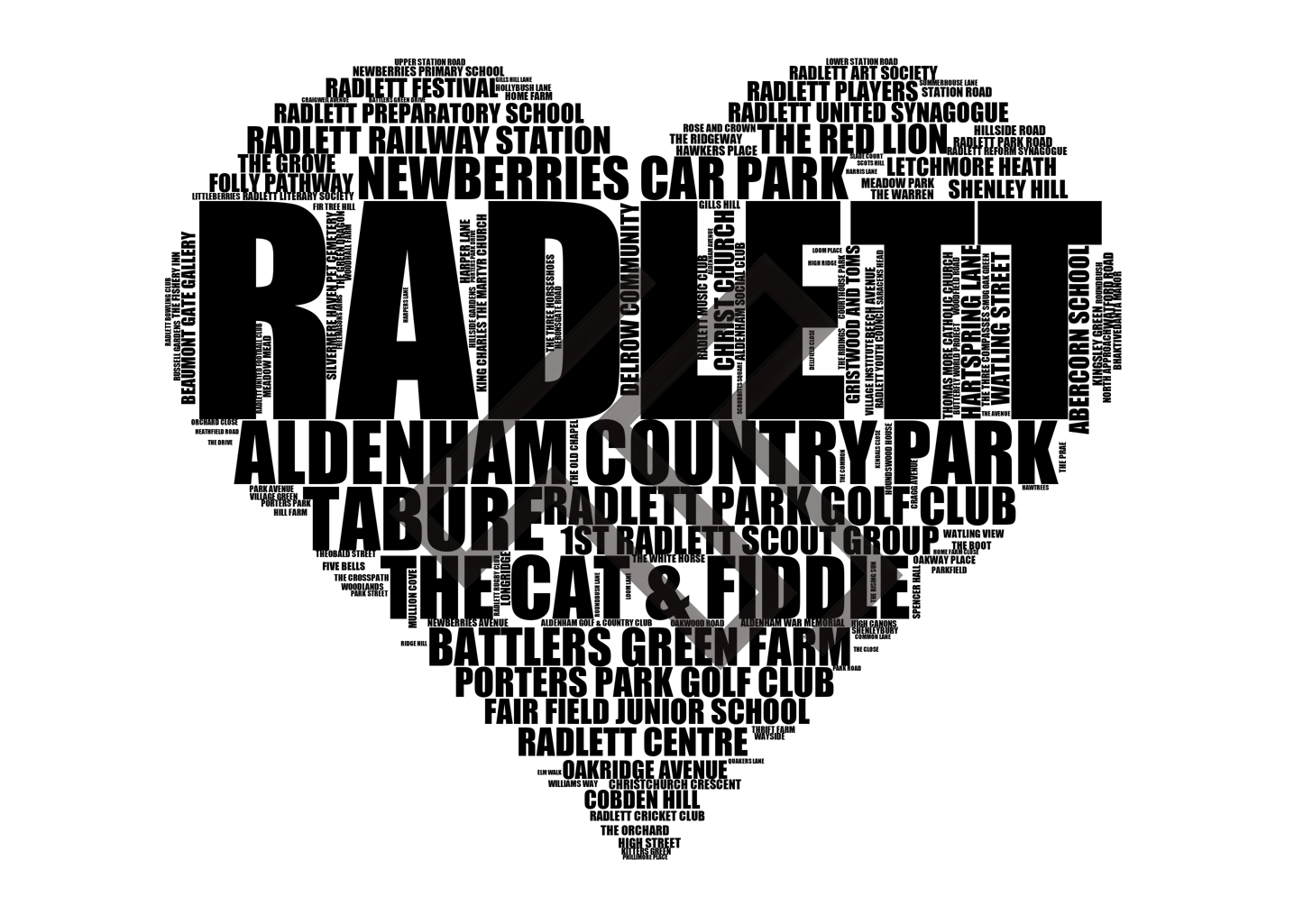 Radlett - Premium Typographic Word Cloud Prints, Posters & Gifts