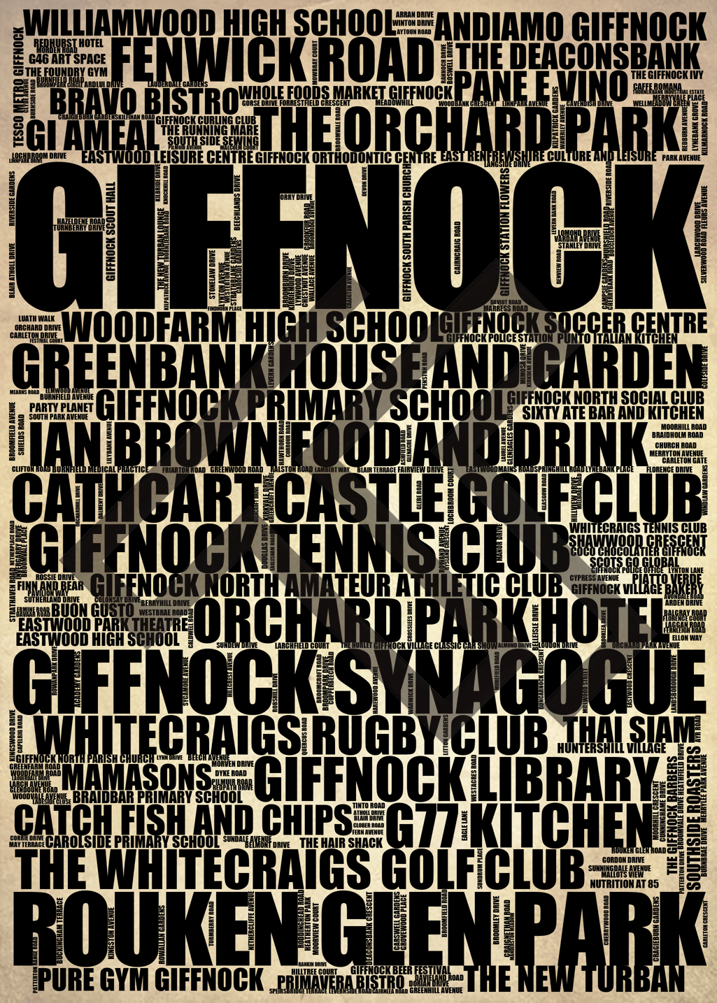 Giffnock - Premium Typographic Word Cloud Prints, Posters & Gifts