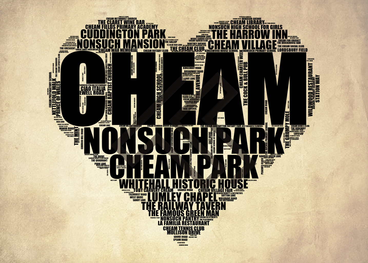 Cheam - Premium Typographic Word Cloud Prints, Posters & Gifts