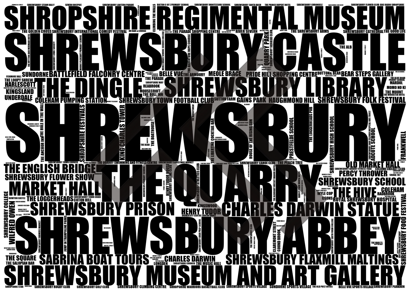 Shrewsbury - Premium Typographic Word Cloud Prints, Posters & Gifts