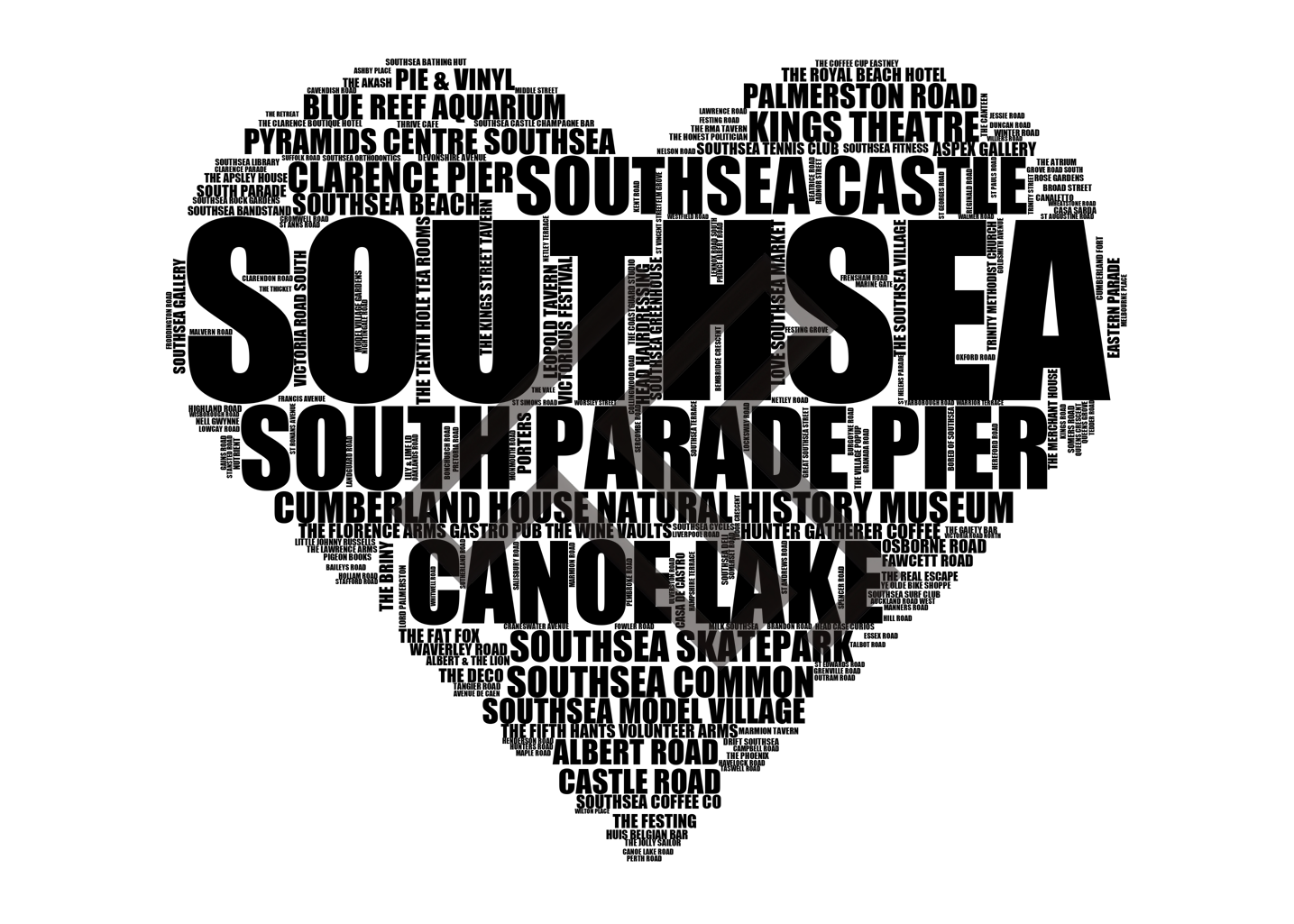 Southsea - Premium Typographic Word Cloud Prints, Posters & Gifts