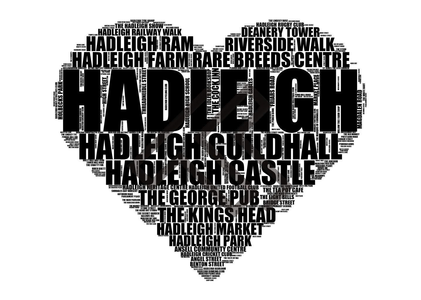 Hadleigh - Premium Typographic Word Cloud Prints, Posters & Gifts