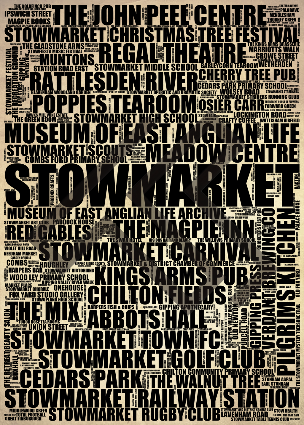 Stowmarket - Premium Typographic Word Cloud Prints, Posters & Gifts