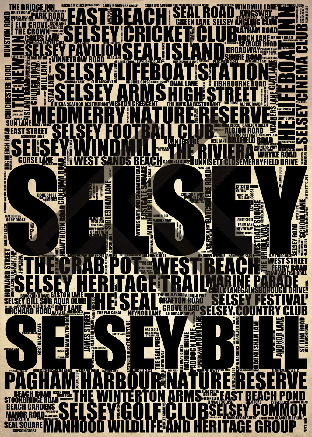 Selsey - Premium Typographic Word Cloud Prints, Posters & Gifts